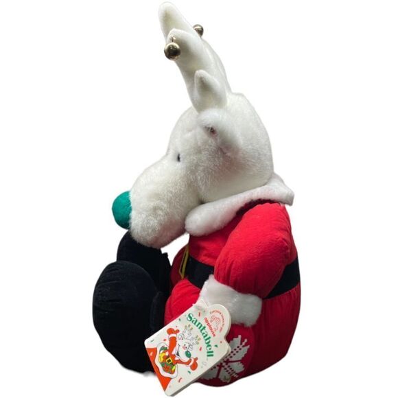 VINTAGE Applause Rare Santabell Jingle White Reindeer Moose  Santa Suit Plush Ta - Picture 3 of 10